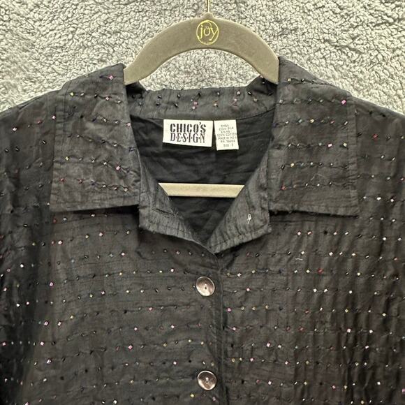 Chico's Design Size 3 (XL) 100% Silk Black Jacket Colorful Beads Lined ButtonUp - Picture 4 of 11